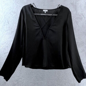 TOBI Blouse Womens XL Black Deep‎ V Strappy Front Cross Straps Chiffon